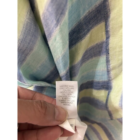 J. Jill Love Linen M Lotus Maxi Dress Striped Blue Green Resort Coastal Grandma - Picture 12 of 12